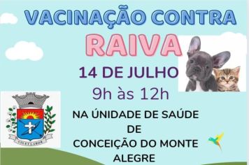 Nesta sexta tem vacinação contra a raiva em cães e gatos em Conceição de Monte Alegre