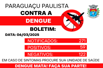 DENGUE: Paraguaçu está com 59 casos positivos e 271 notificações