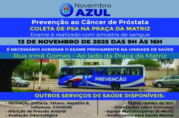 É amanhã! (13/11) Exame de sangue que detecta alterações na próstata e outros serviços de saúde ao lado da Praça da Matriz