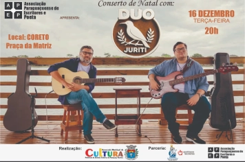 Concerto de Natal com Duo Juriti celebra música, cultura e espírito natalino em Paraguaçu Paulista