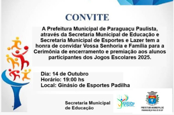 Evento de premiação dos Jogos Escolares Municipais acontece nesta terça-feira