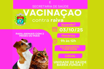 Vacinação contra a raiva acontece nesta sexta-feira em Paraguaçu