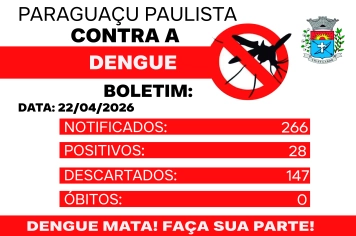Saúde atualiza boletim da Dengue em Paraguaçu Paulista