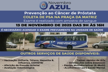 Secretaria de Saúde disponibilizará diversos serviços ao lado da Praça da Matriz dia 13 de novembro