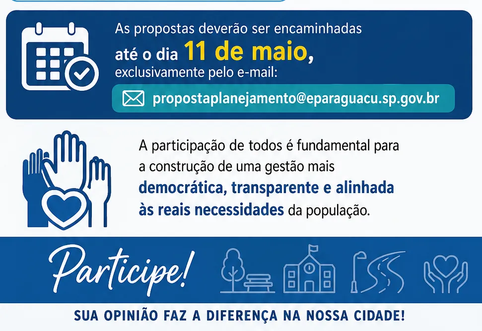Prefeitura convida a população a participar do processo de elaboração do orçamento municipal para 2027